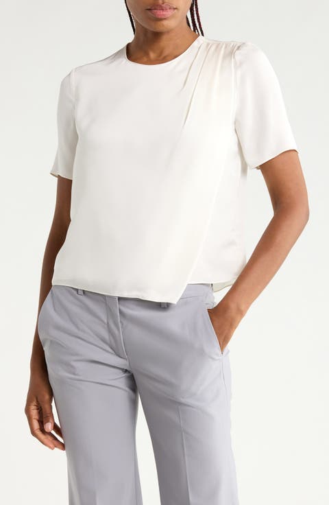 Draped Shoulder Silk Top