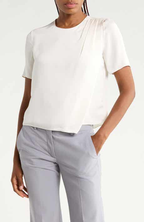 Draped Shoulder Silk Top