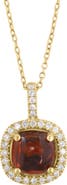 EFFY Garnet Cabochon & Diamond Halo Pendant Necklace