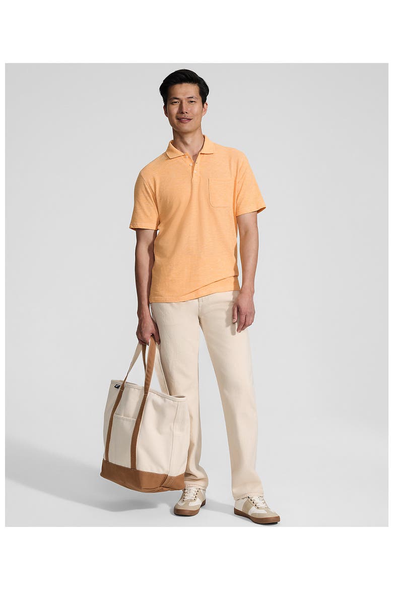 Short Sleeve Cotton Linen Polo, Alternate, color, Sweet Mango Heather