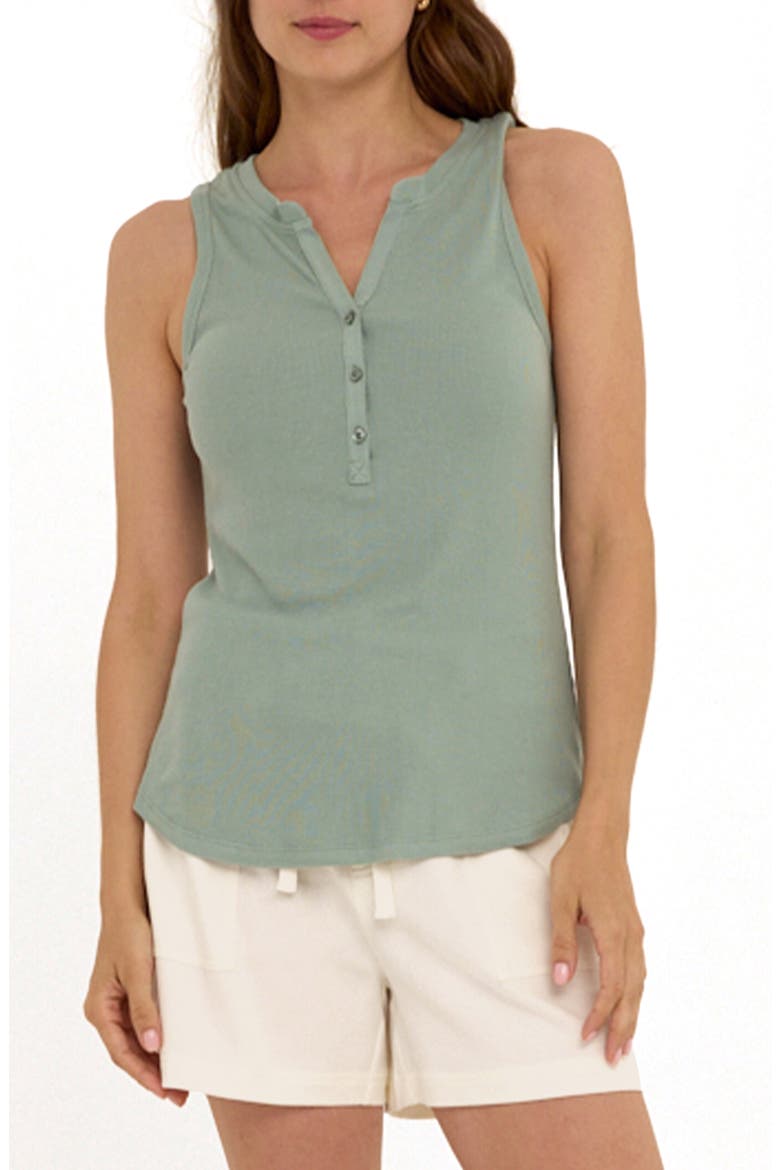 Akia Feather Ribbed Henley Tank, Main, color, WASABI