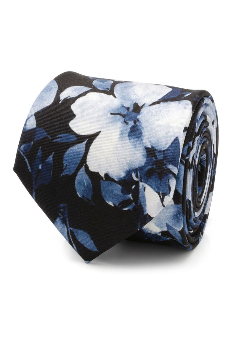 Painted Floral Navy Silk Tie, Alternate, color, NAVY