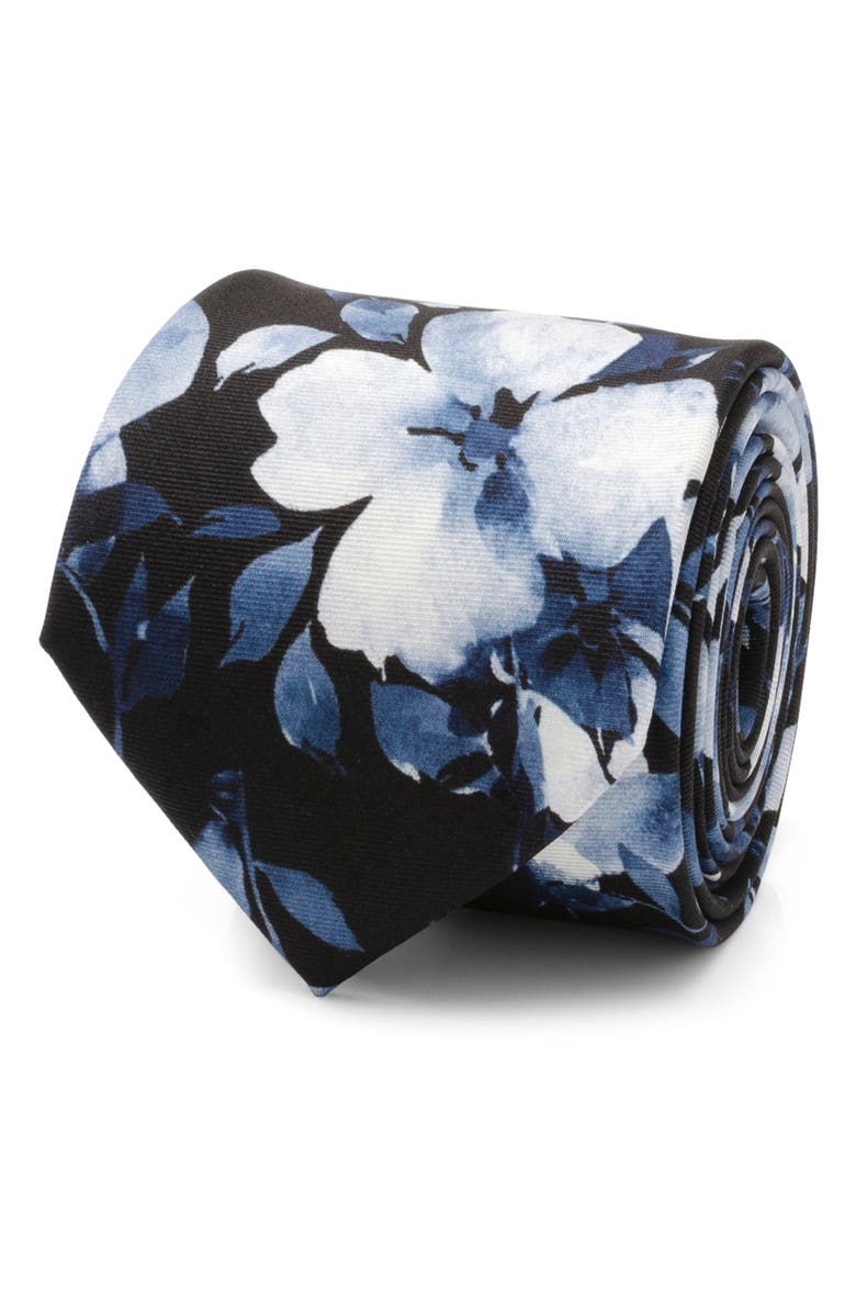 Cufflinks, Inc. Painted Floral Navy Silk Tie, Alternate, color, Navy