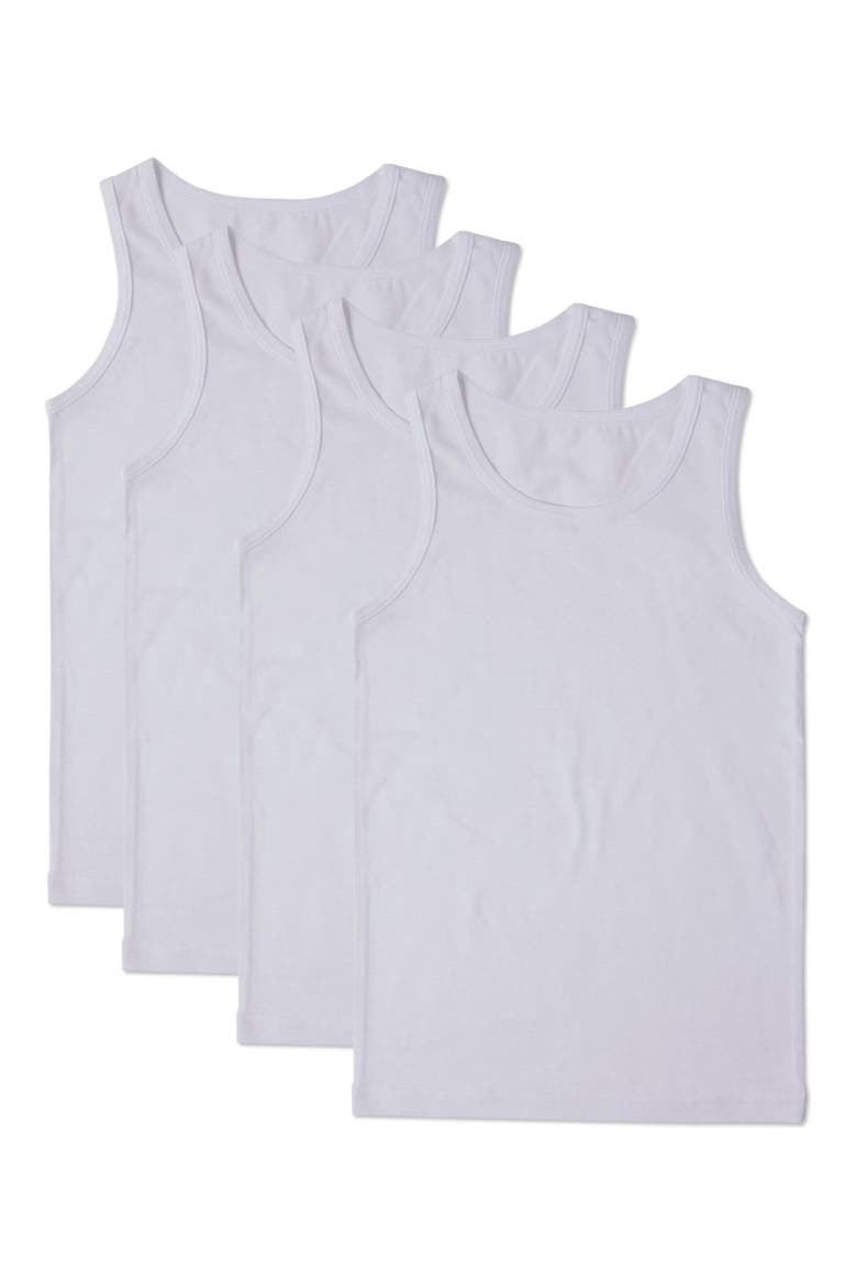 4 Pack Cotton Rich White Tank Top Undershirt, Main, color, White