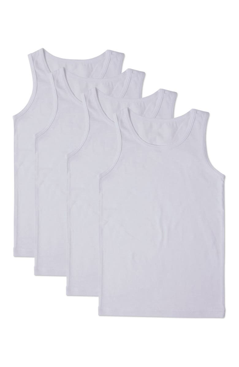 MeMoi 4 Pack Cotton Rich White Tank Top Undershirt, Main, color, White