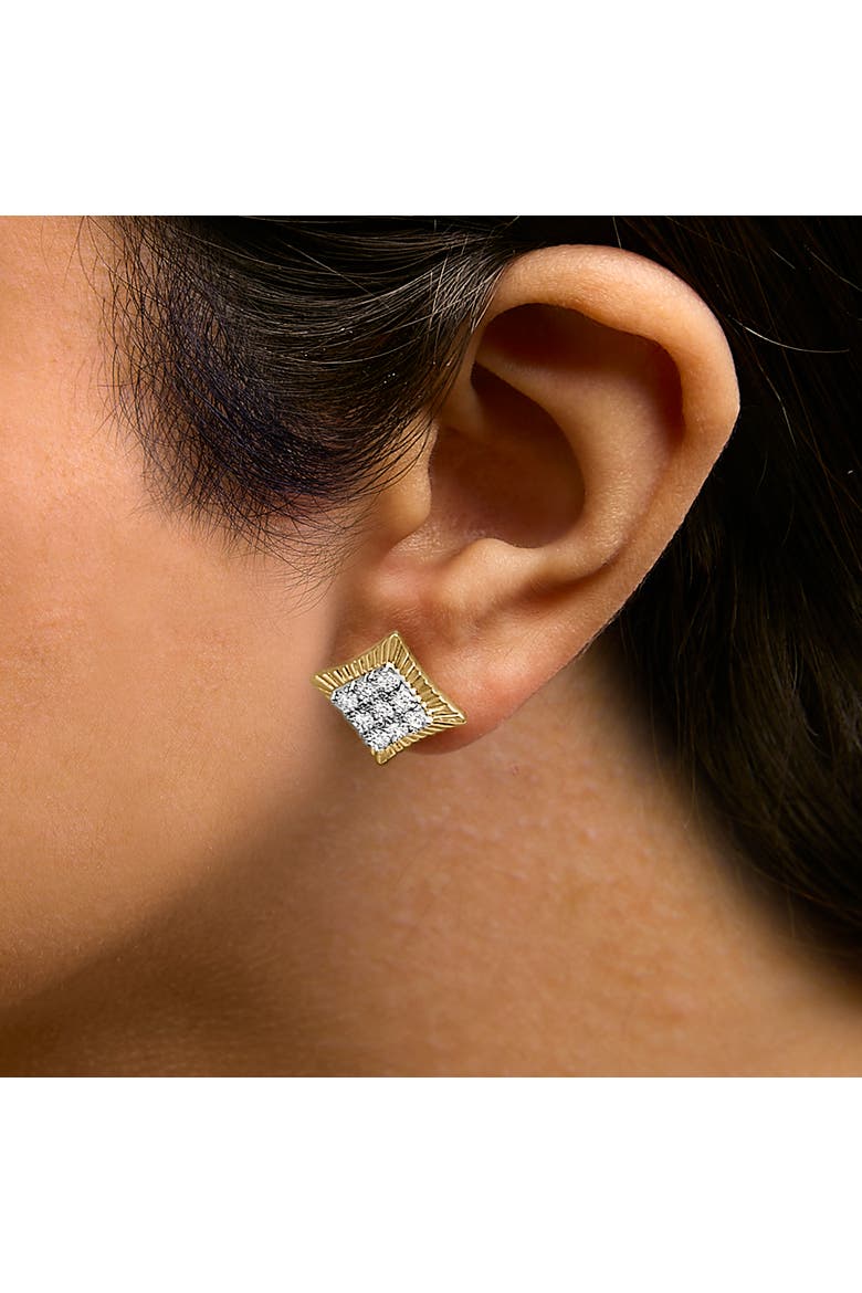 10K Yellow Gold Plated Silver 1/4 Cttw Diamond Textured Halo Stud Earrings, Alternate, color, Yellow