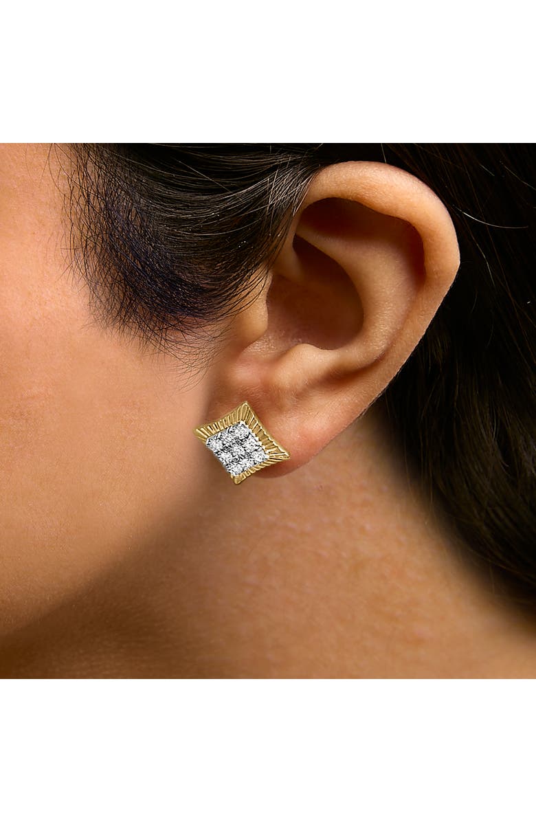 Haus of Brilliance 10K Yellow Gold Plated Silver 1/4 Cttw Diamond Textured Halo Stud Earrings, Alternate, color, Yellow