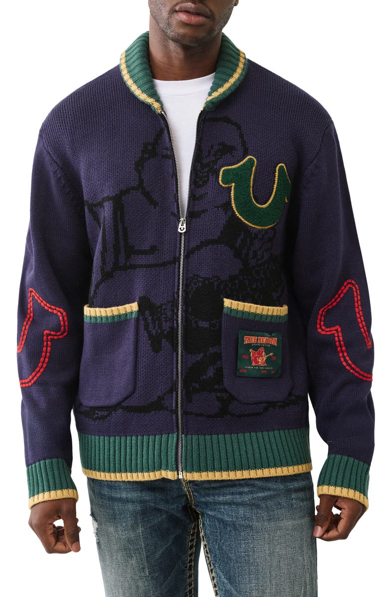 True Religion Ann Front Zip Cardigan, Main, color, 