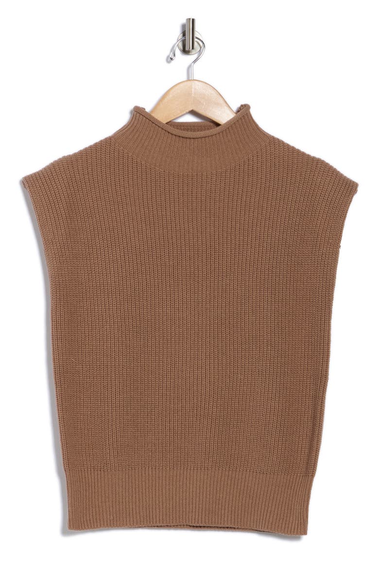 Mock Neck Cap Sleeve Sweater, Alternate, color, MOCHA
