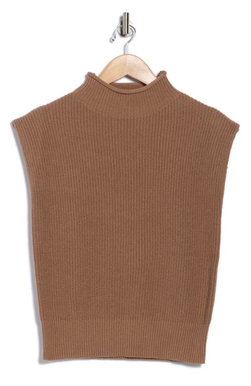 Blu Pepper Mock Neck Cap Sleeve Sweater In Brown
