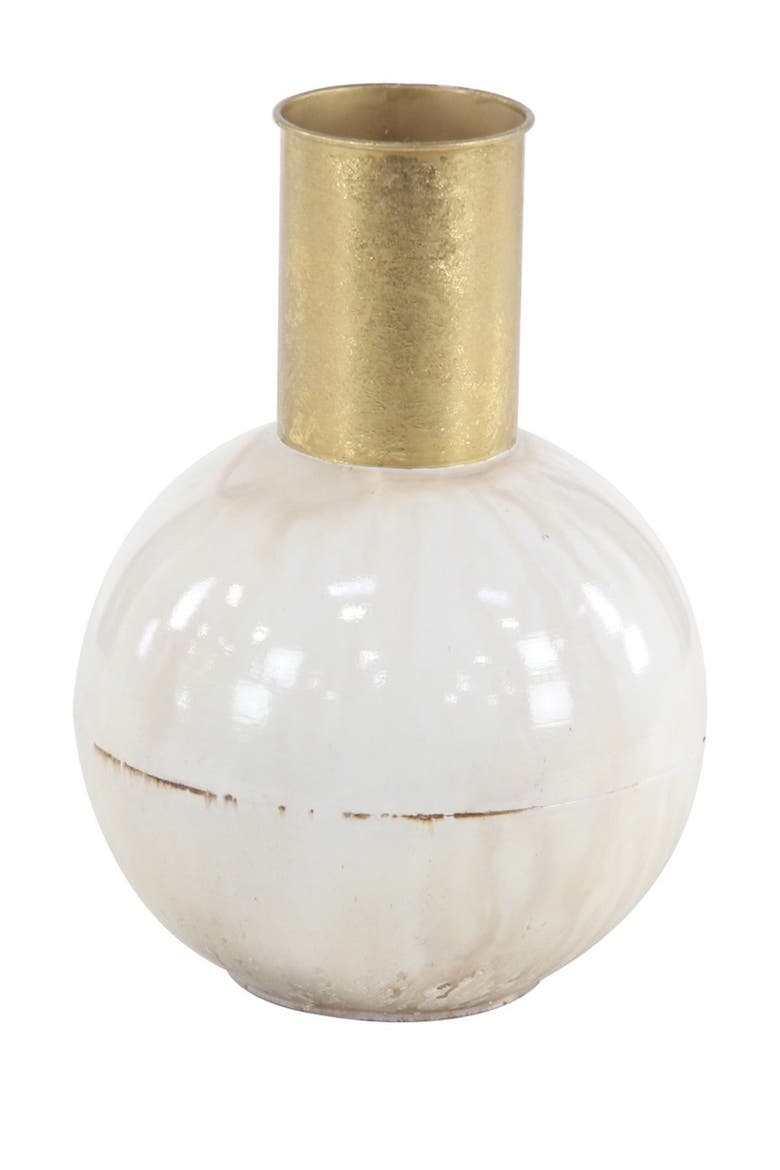 White Metal Vase with Goldtone Accent, Main, color, WHITE