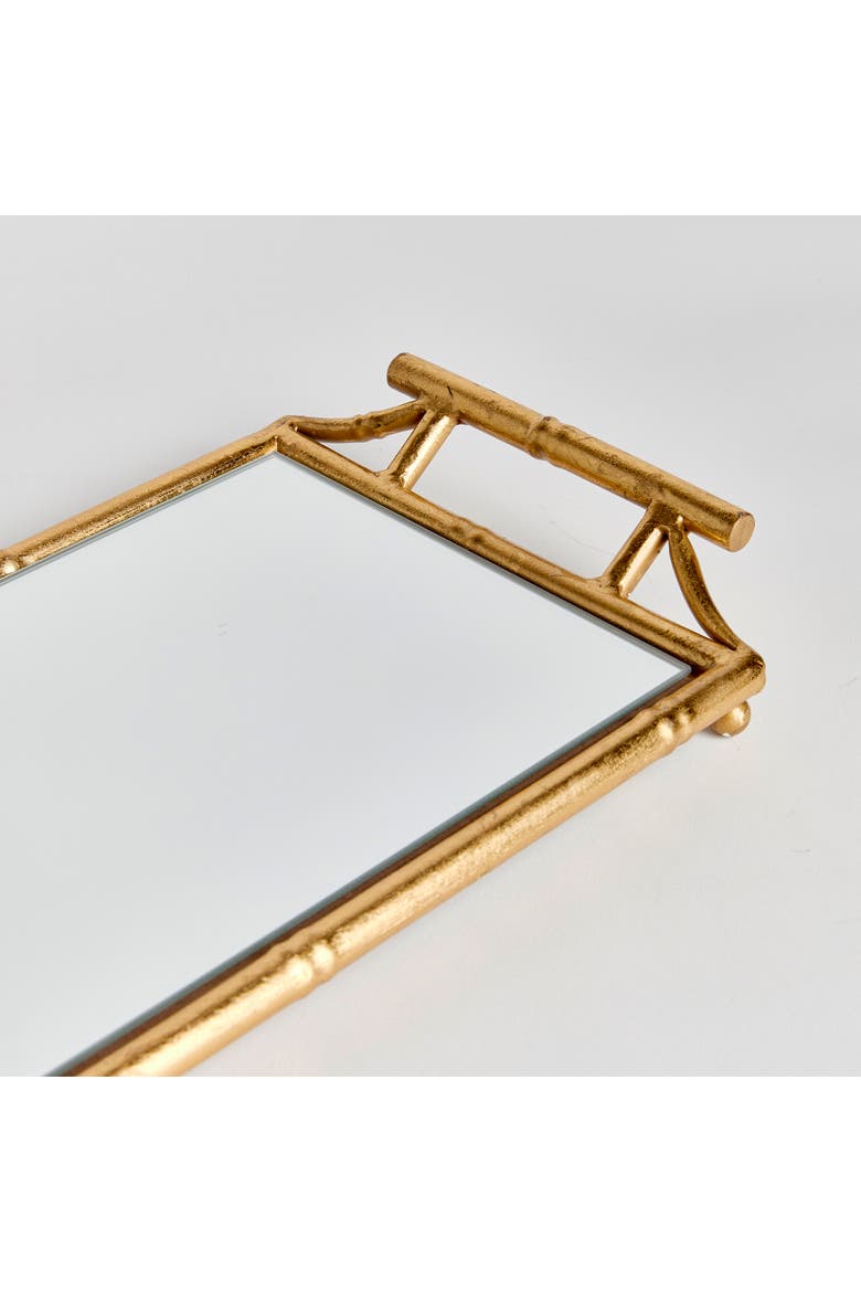 Daphne Narrow Decorative Mirrored Tray With Handles, Alternate, color, Gold