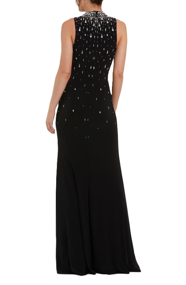 Mac Duggal High Neck Sleeveless Beaded Jersey Fitted Gown, Alternate, color, Black