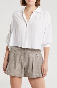 Ramy Brook Amaia Tie Cuff Crop Button-Up Top
