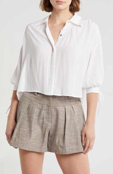 Ramy Brook Amaia Tie Cuff Crop Button-Up Top