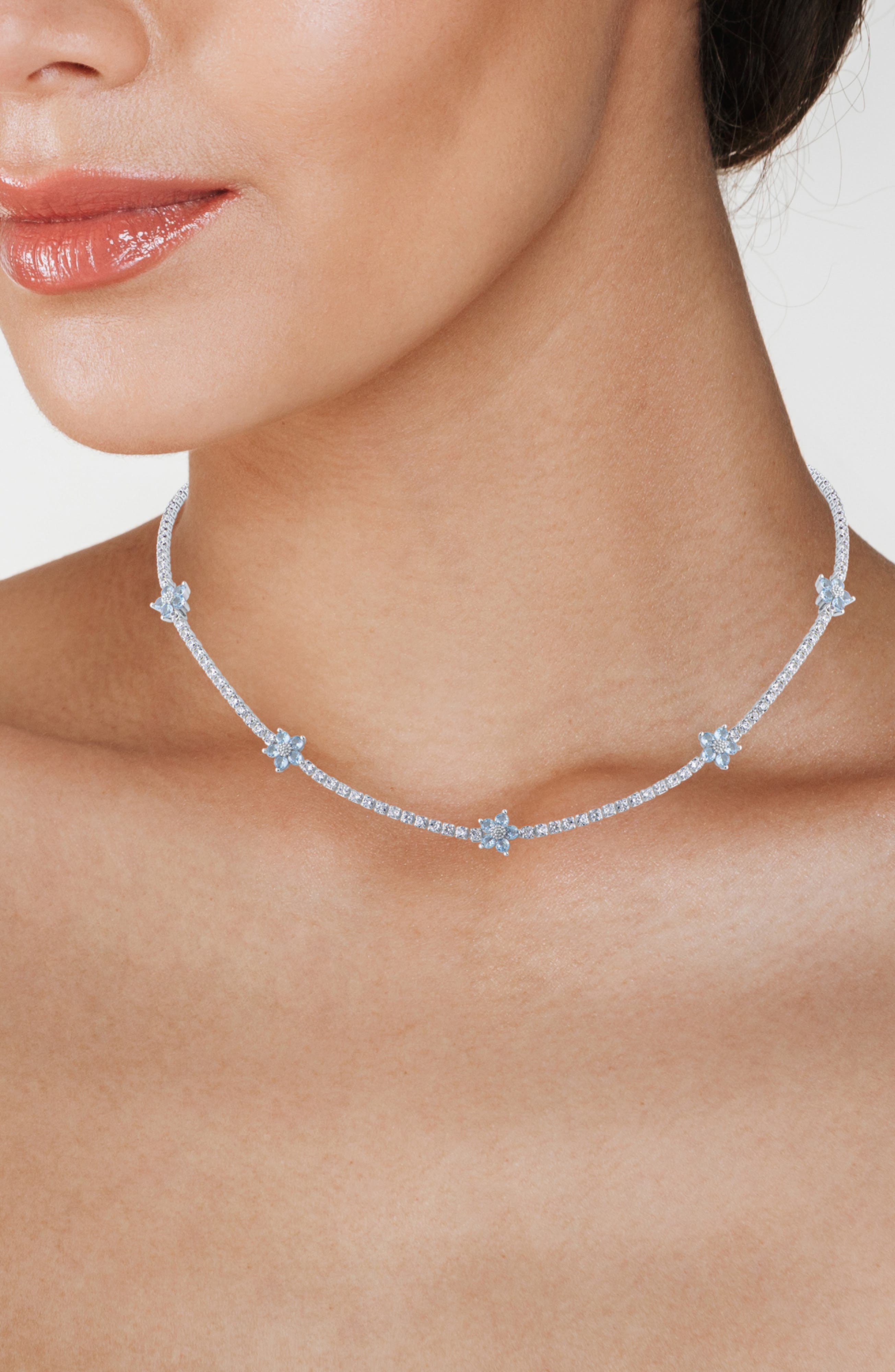 CZ by Kenneth Jay Lane Stationed Flower Cubic Zirconia Necklace