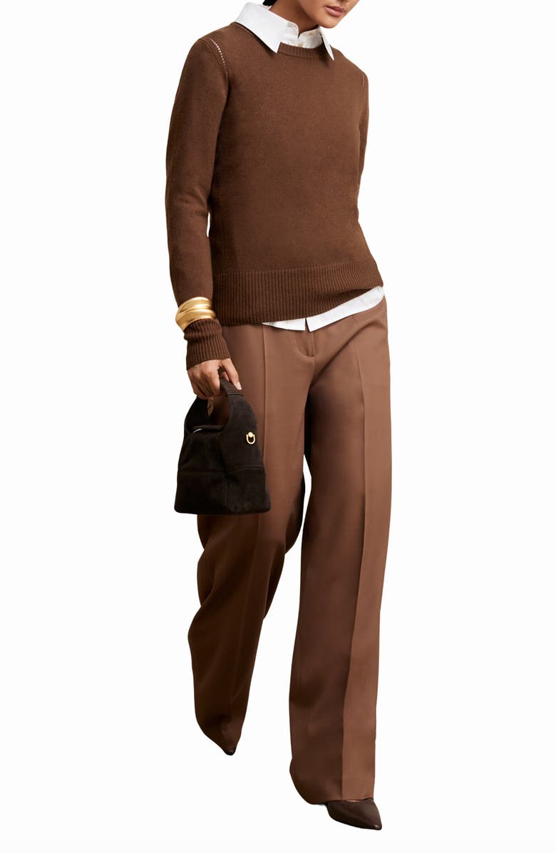 Reiss Anya Pointelle Accent Crewneck Sweater, Alternate, color, Toffee Brown