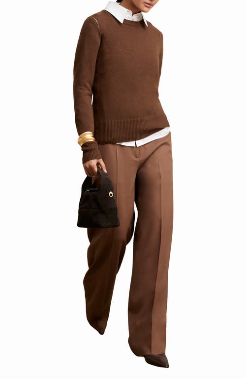 Reiss Anya Pointelle Accent Crewneck Sweater In Brown