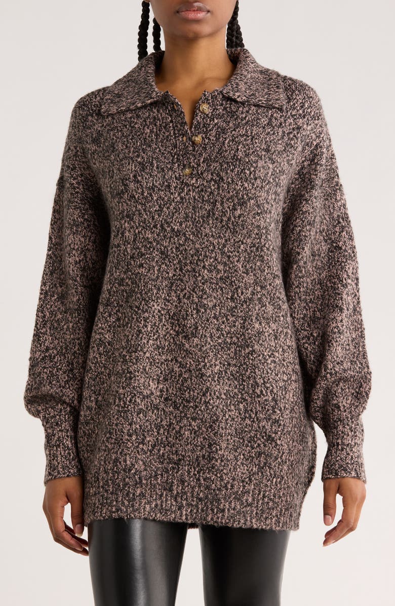 INDUSTRY REPUBLIC CLOTHING Oversize Polo Sweater, Main, color, Light Pink/ Black Marled