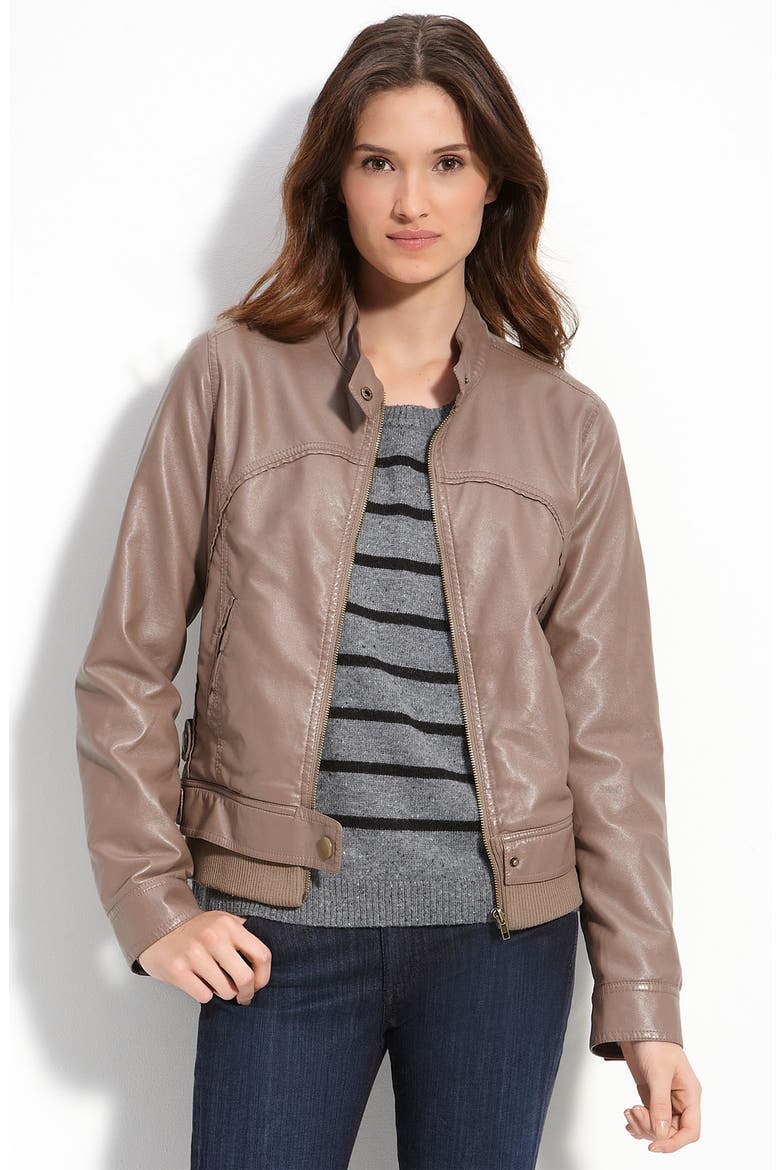 Faux Leather Bomber Jacket, Main, color, MINK