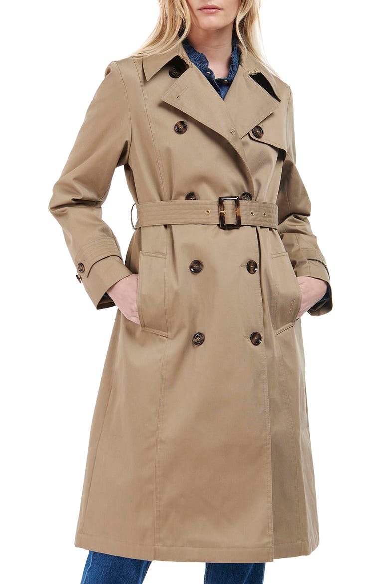 Greta Showerproof Belted Trench Coat, Main, color, ROSEWOOD/ ROSEWOOD TARTAN