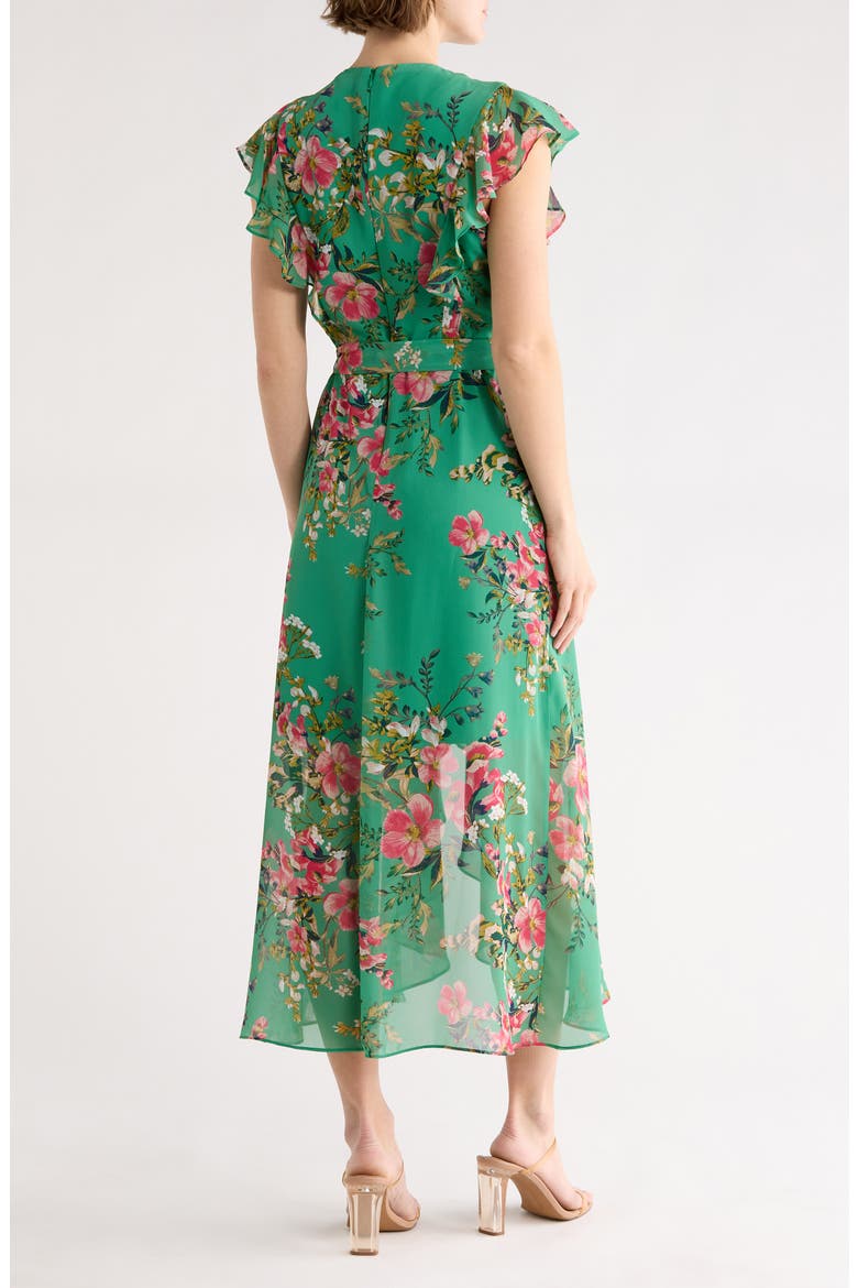 Floral Flutter Sleeve High-Low Midi Dress, Alternate, color, GREEN MULTI