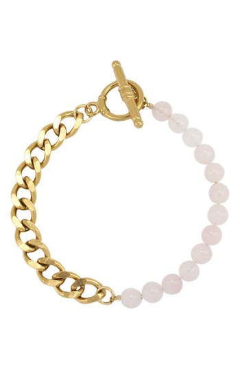 Rebl Rose Quartz & Cuban Chain Bracelet