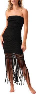 PQ SWIM Vanessa Fringe Net Overlay Cover-Up Dress