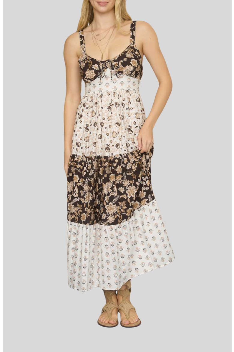 Colorblock Floral Print Maxi Sundress, Main, color, BLACK MULTI