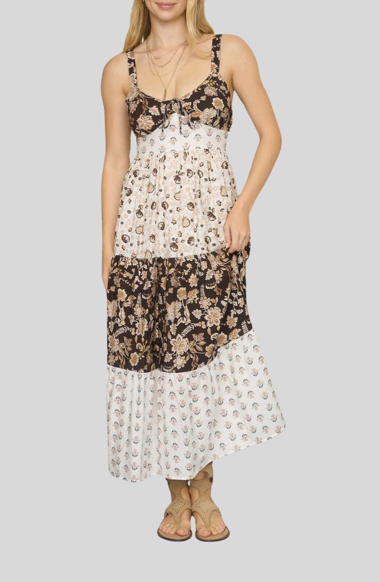 Blu Pepper Colorblock Floral Print Maxi Sundress, Main, color, Black Multi