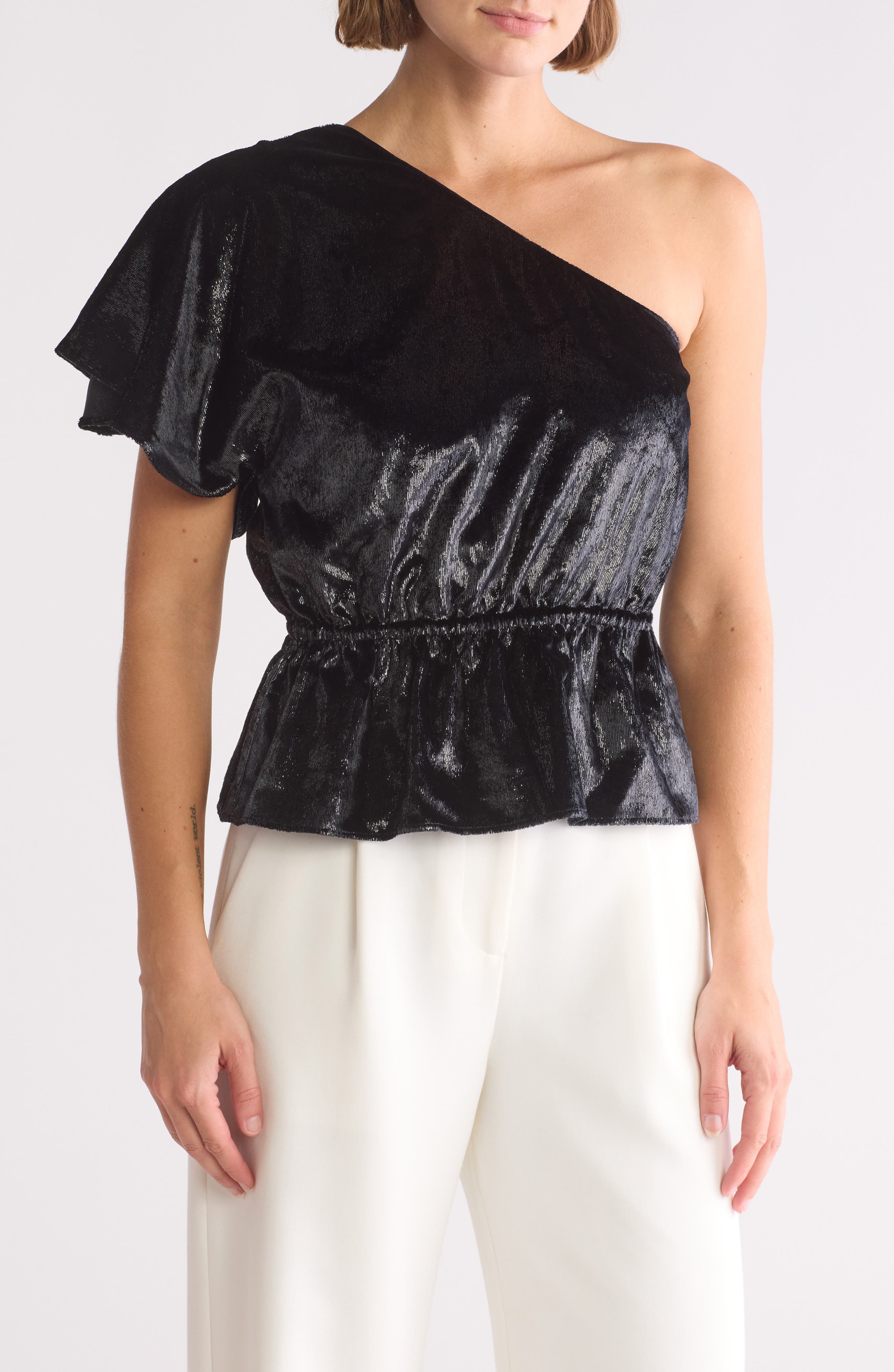 7 For All Mankind One-Shoulder Ruffle Top