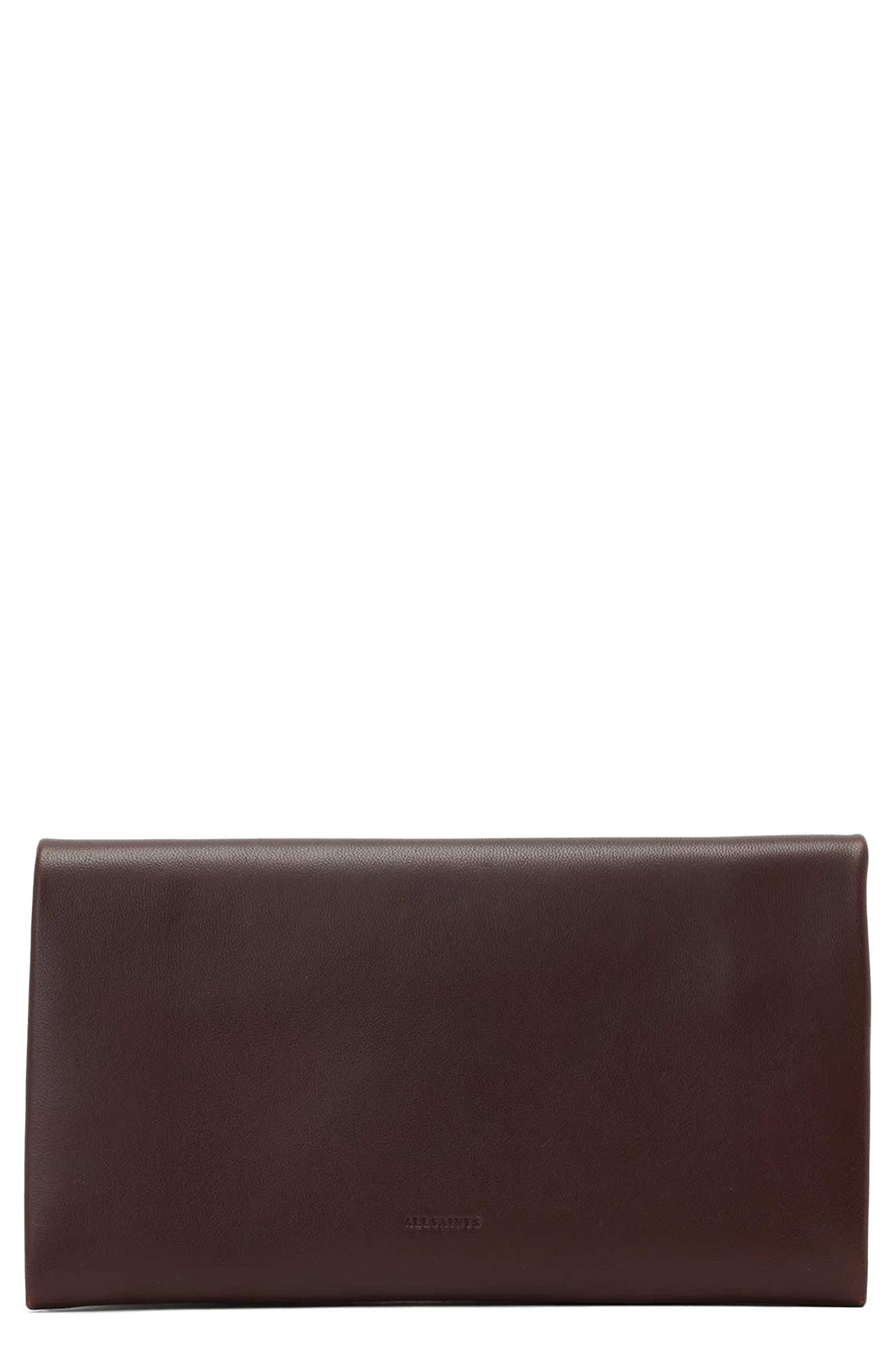 Harluna Leather Clutch, Main, color, BURGUNDY RED