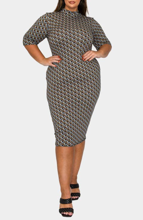 Gallarda Chevron Print Bodycon Midi Dress (Plus Size)