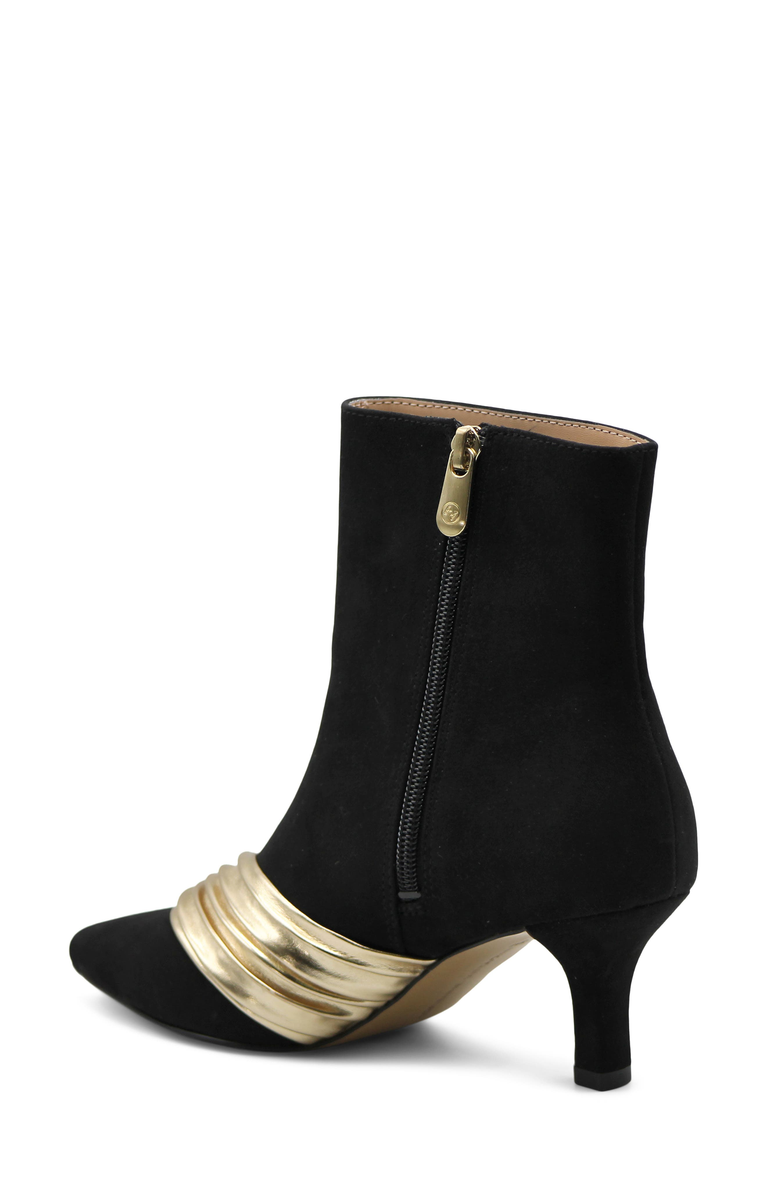 Adrienne Vittadini Pazzi Pleated Kitten Heel Bootie, Alternate, color, Black Gold