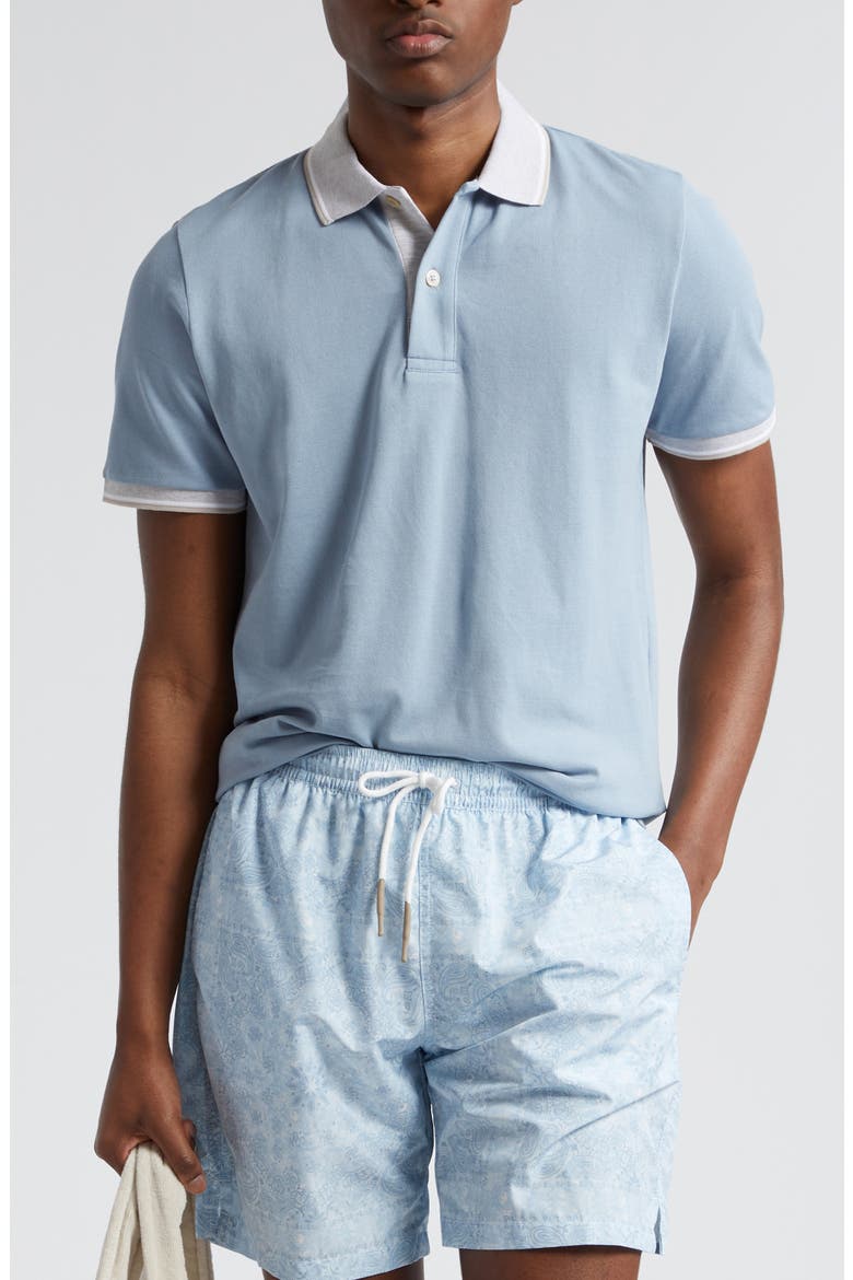 Tipped Piqué Cotton Polo, Main, color, BABY BLUE