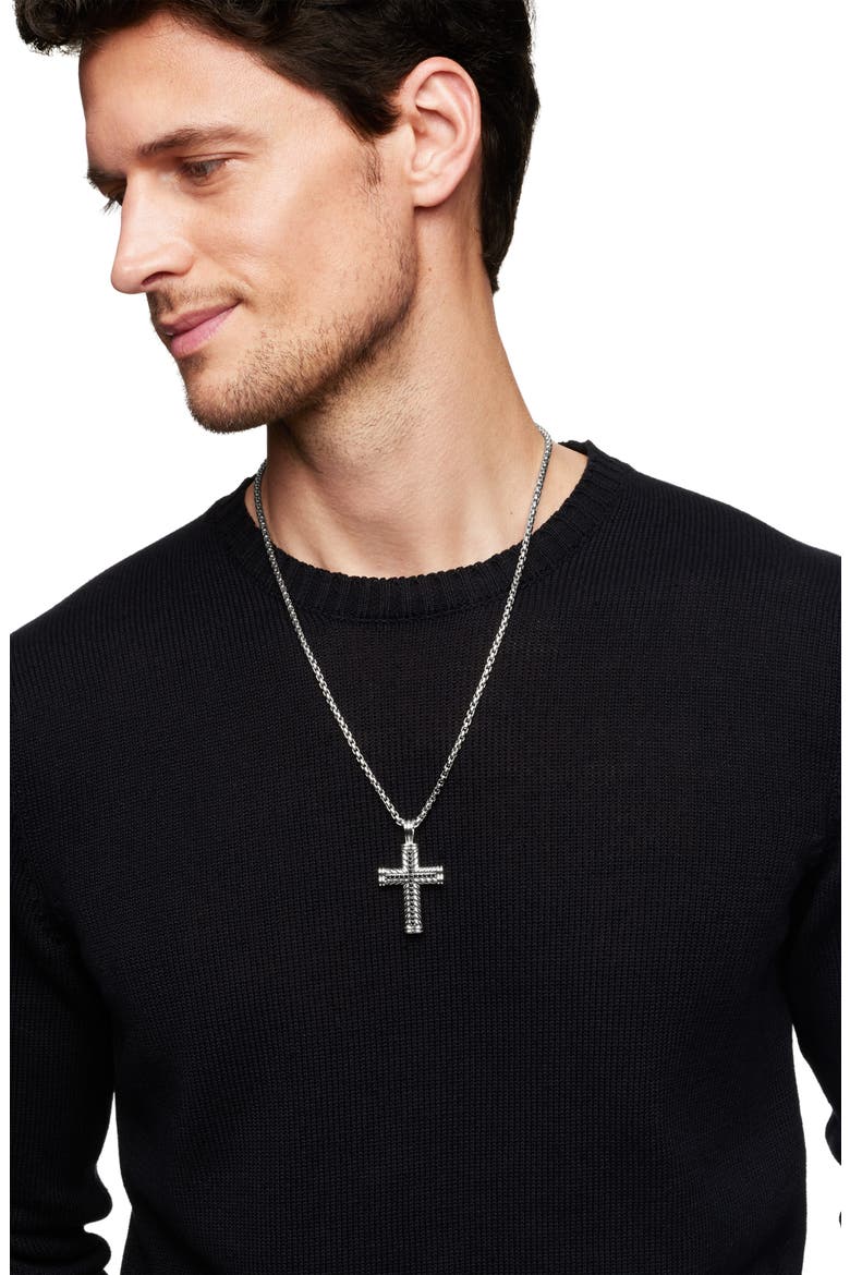 Men's Chevron Cross Pendant in Sterling Silver with Black Diamonds, 41.7mm, Alternate, color, BLACK DIAMOND