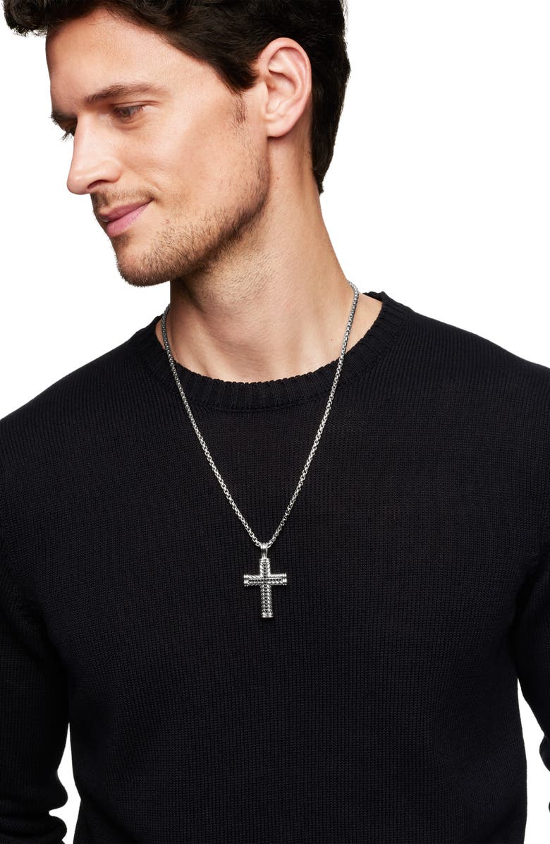 David Yurman Men's Chevron Cross Pendant in Sterling Silver with Black Diamonds, 41.7mm, Alternate, color, Black Diamond