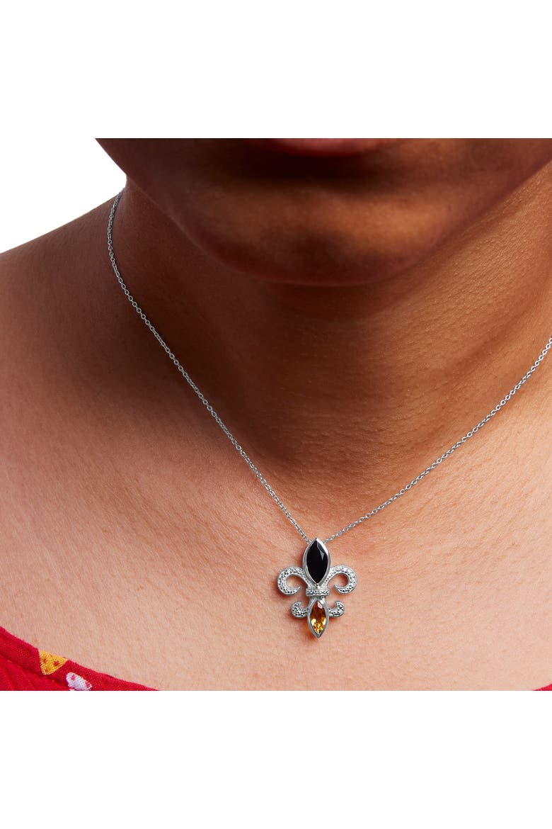 Silver Marquise Onyx, Citrine, and Diamond Accent Fleur De Lis Pendant Necklace, Alternate, color, White
