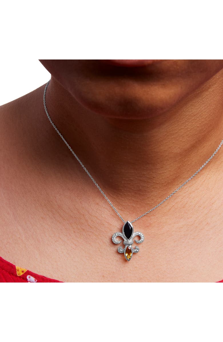 Haus of Brilliance Silver Marquise Onyx, Citrine, and Diamond Accent Fleur De Lis Pendant Necklace, Alternate, color, White