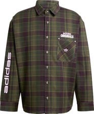 adidas Duck Graphic Distressed Plaid Cotton Flannel Button-Up Shirt