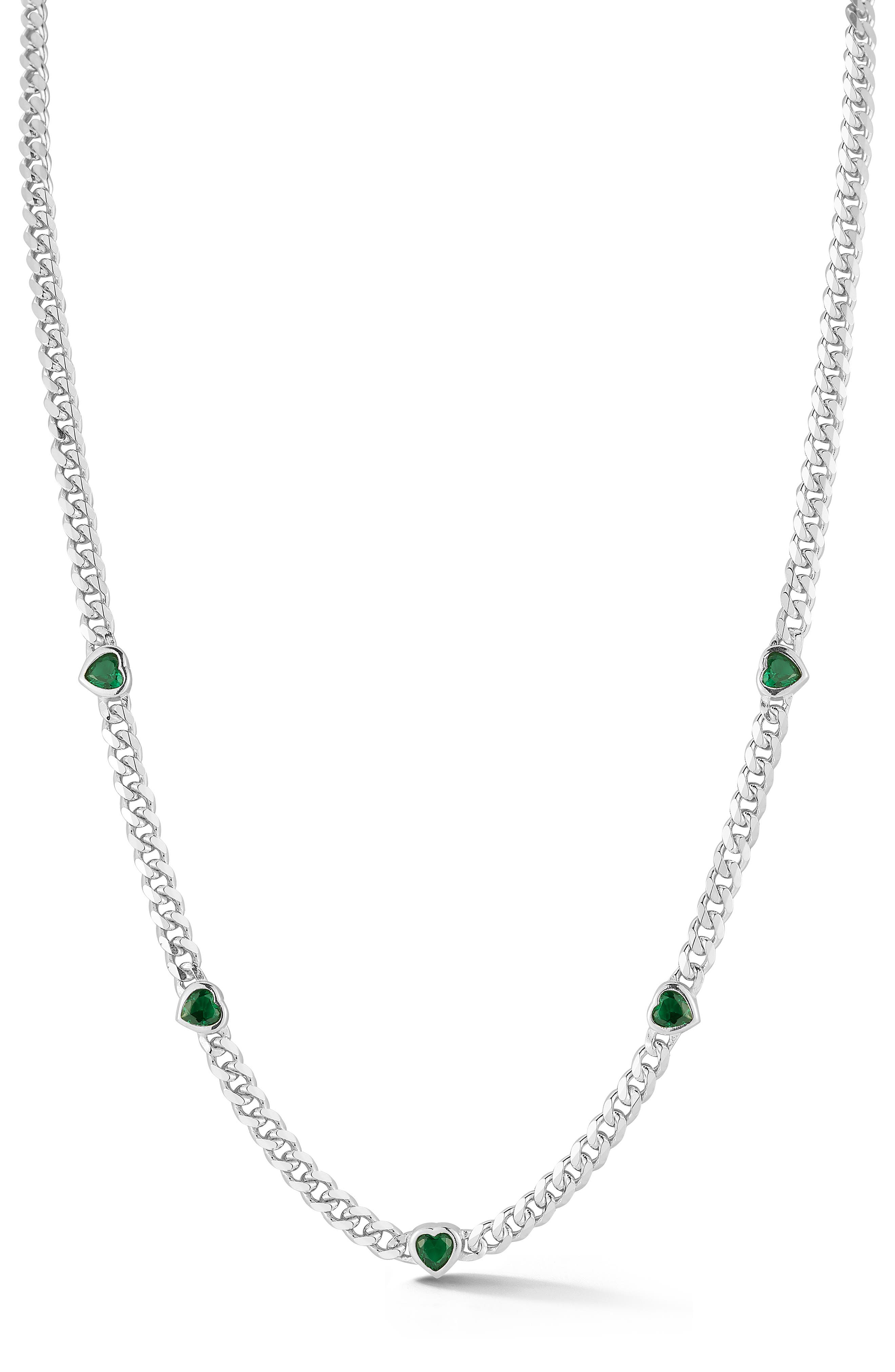 SPHERA MILANO Cubic Zirconia Heart Station Curb Chain Necklace
