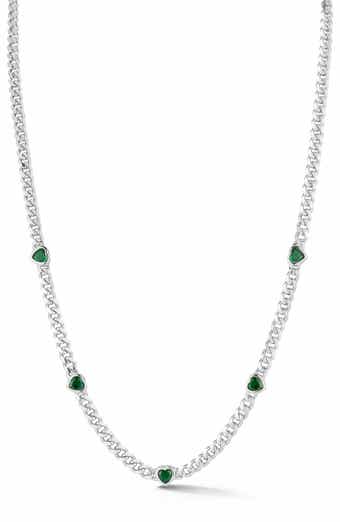 Cubic Zirconia Heart Station Curb Chain Necklace
