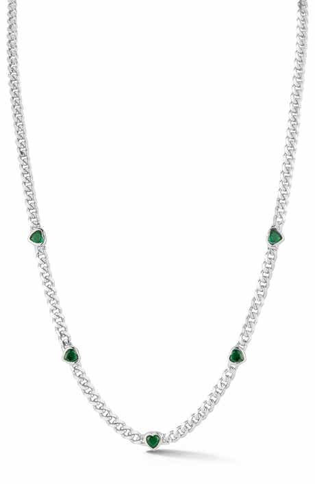SPHERA MILANO Cubic Zirconia Heart Station Curb Chain Necklace