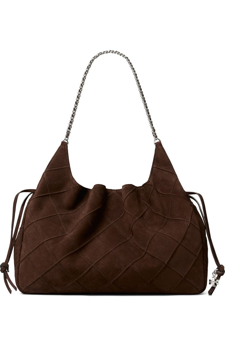 Tory Burch Large Fleming Suede Tote, Main, color, Dark Cocoa