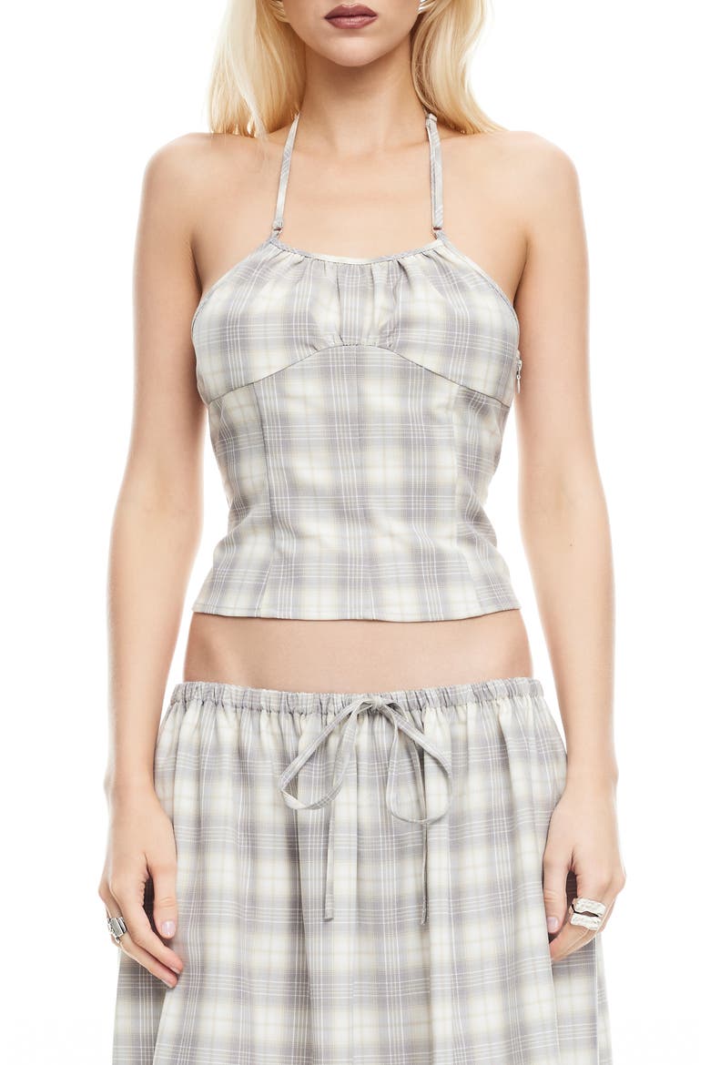 Sweet Escape Plaid Halter Top, Main, color, SMOKE PLAID