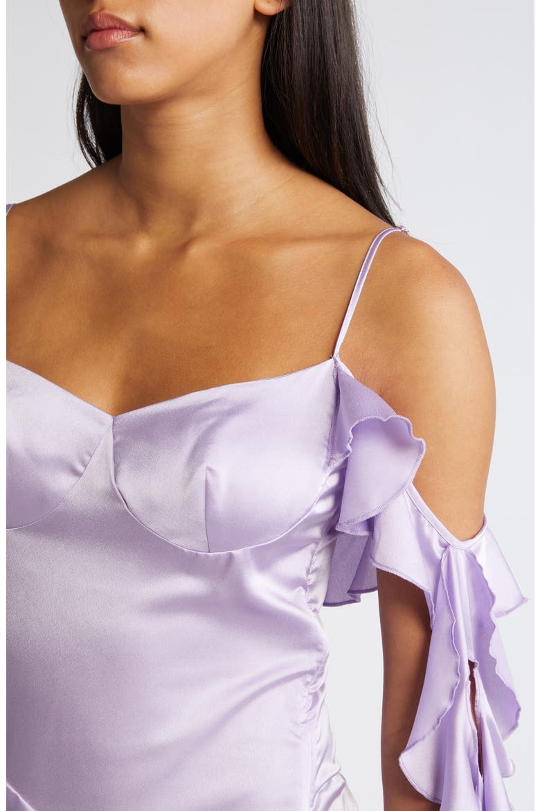 Asymmetric Ruffle Satin Minidress, Alternate, color, LAVENDER FIELD