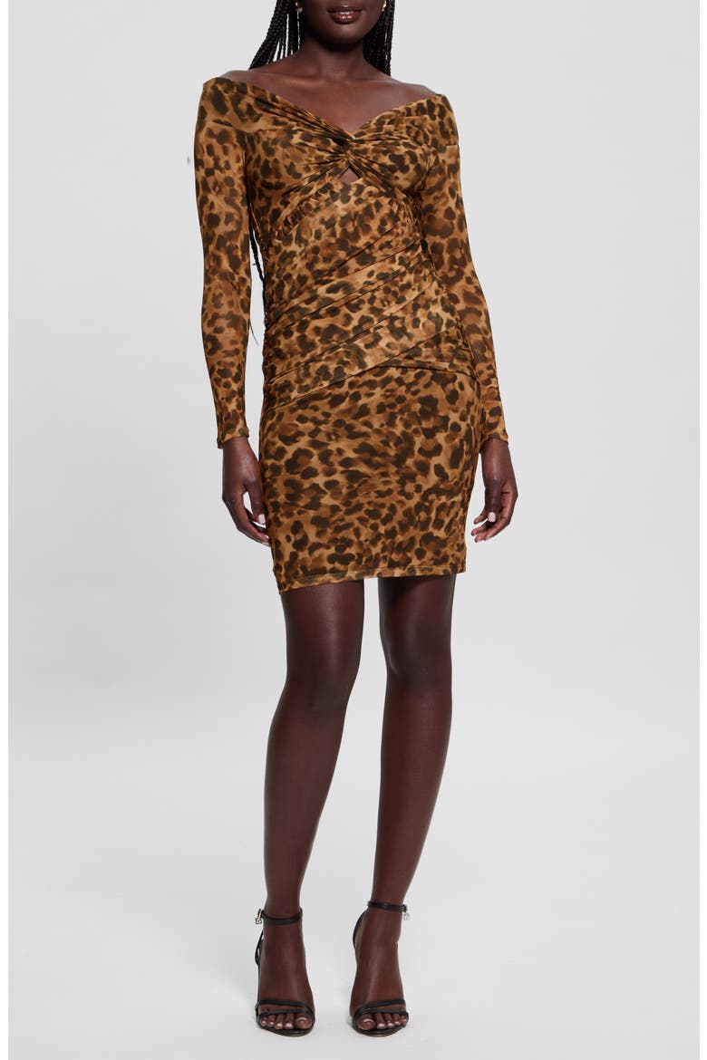 Kendall Leopard Print Long Sleeve Minidress, Main, color, FAST AND FIERCE LEOPARD PRINT