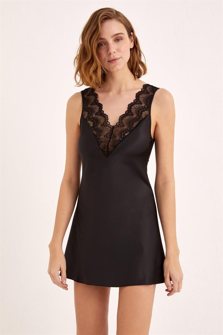 Valmos Short Nightshirt, Alternate, color, Black