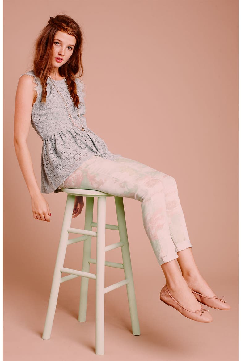 Photo Floral Print Skinny Jeans, Alternate, color, PALE GREEN