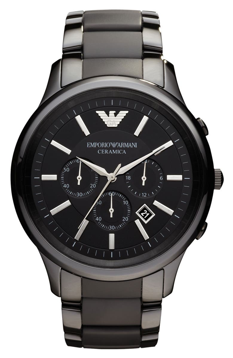 Emporio Armani Large Ceramic Chronograph Watch, 47mm, Main, color, 